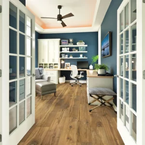 33607_03_room Laminate in a medium brown wood tone in a home office | Shoreline Flooring