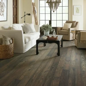 Dark gray hardwood in a living room | Shoreline Flooring